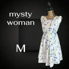 美品✨【mysty woman】花柄フレアワンピース　ノースリーブ　裏地　M