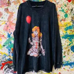 グロテスクアリエル メンズ ロンＴ 長袖 黒 グレー ダメージ XL 秋冬