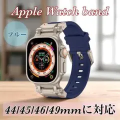 ブルー　ネイビー　アップルウォッチ　シリコンバンド　高級　44/45/46mm