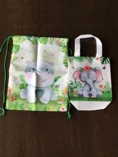 【布巾着袋+手提げバック】可愛い動物柄（プレゼントに・子供・孫、友達)