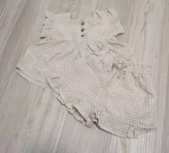 美品　80サイズ　セットアップ　ベージュ　ギンガムチェック