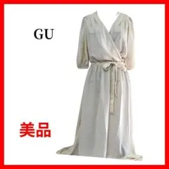 GU 美品 カシュクールワンピース ロング丈 ウエストリボン　B020