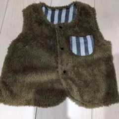 オリーブグリーン ベビーベスト ストライプポケット付き