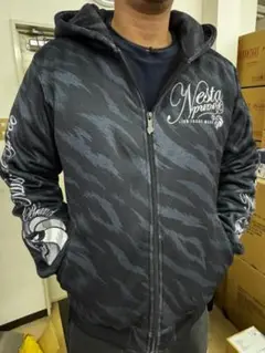 NESTA ジップアップパーカー ロゴ 裏ボア 黒 ゼブラ アウター ネスタ