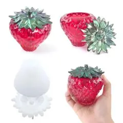匿名配送☆ハンドメイド用シリコンモールド☆立体いちご　ヘタの蓋付き　ストロベリー