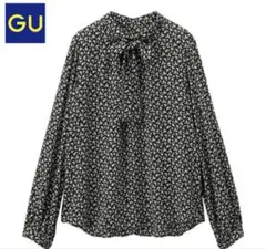 GU ★新品★2WAYボウタイブラウス　花柄 長袖シャツ 黒・白
