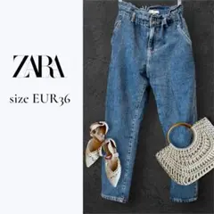 ZARA ペーパーバッグウエスト デニムパンツ EUR36（M相当）ウエストゴム