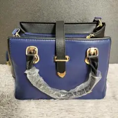 【新品未使用】ネイビー ハンドバッグ 合成皮革 ゴールド金具