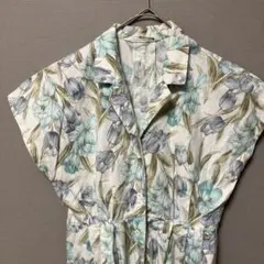 高島屋　シャツワンピース(M相当)半袖フレアロングスカート　チューリップ柄