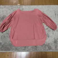 チュニック 七分袖　ハンドメイド　中古品　サーモンピンク　織り柄有り　Lサイズ