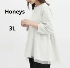 Honeys tシャツ ８分袖チュールトップス レディース　大きいサイズ3L