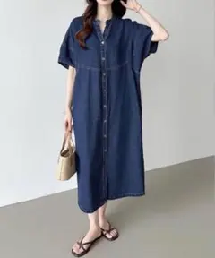 cocomomo●ランタンスリーブデニムワンピース●インディゴブルー●FREE