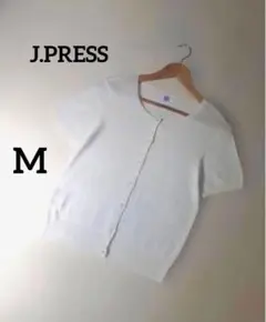 J.PRESSジェイプレス ホワイト 薄手ニットセーター 半袖 ボタン付き M