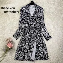 【美品】ダイアンフォンファズテンバーグ カシュクールワンピース 花柄 4 白黒