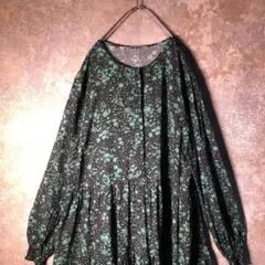 【ヴィンテージ】ZARA 花柄 マキシ丈ワンピース グリーン 古着 ZBS5