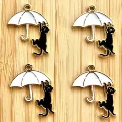 猫 ネコ 黒猫 傘 ハンドメイド パーツ チャーム 雨