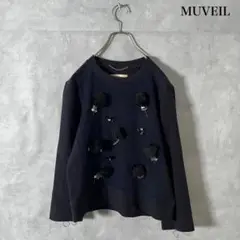 MUVEIL ビジュー ファー ボンボン 装飾 デザインスウェット N159