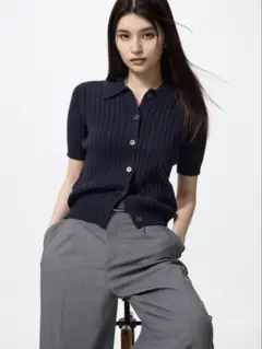 UNIQLO/ユニクロ リブポロカーディガン 【L】