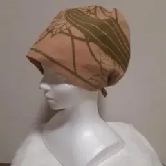 柿渋染め、手ぬぐいキャップ　ほっかむり　姉さんかぶり　ヘアキャップ　ハンドメイド