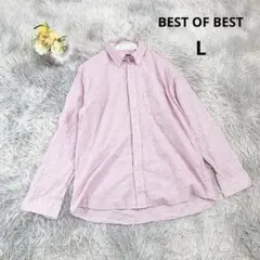 【ベストオブベスト】長袖シャツ リネン混 麻 (Ｌ) ピンク ダウンボタン