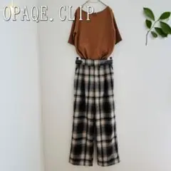 OPAQE.CLIPチェック柄タックワイドパンツ（S）ブラウン