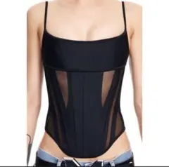H&M mugler メッシュパネルコルセットトップス