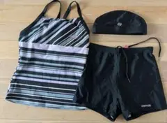 ストライプ水着セット Ｌサイズ キャップ付き