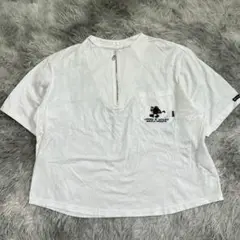 【美品✨】ハーフジップ付きホワイトTシャツ 刺繍デザイン ワンポイント