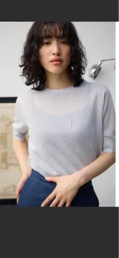 AZULシアーラメ五部袖ニットトップス