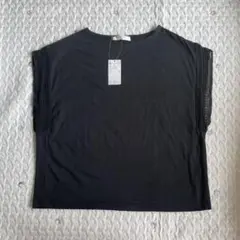 【未使用タグ付】サマンサモスモスブルー　袖レースTシャツ　ブラック