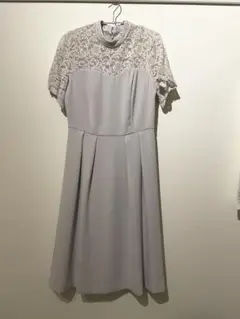 【値下げ9/1まで出品】グレー　半袖レースパーティードレス　結婚式