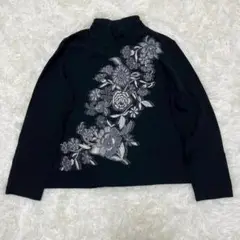 LADY ニット ハイネック フラワー刺繍 ブラック エレガント フェミニン
