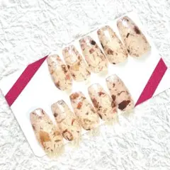 【現品限り】 ネイルチップ 和紙 和風 赤 茶色 レッド ブラウン