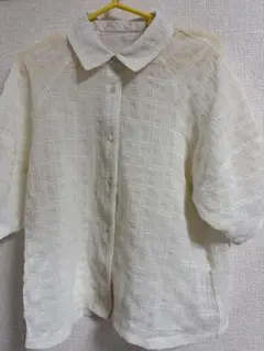 【美品】しまむら 田中里奈 パフ袖ショートシャツ 淡薄橙 M