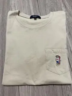 BEAMS TAKERI BEAR刺繍 ベージュ コットン Tシャツ