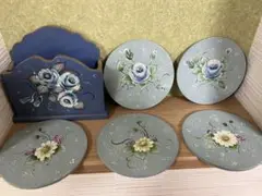 トールペイント　木製コースターセット　(ハンドメイド)
