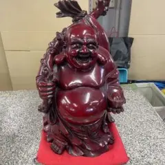 七福神 布袋様 置物 縁起物 特大 インテリア 木製像 朱色 オブジェ 格安
