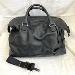 【現行 極美品】ジョルジオアルマーニ ボストンバッグ 2way レザー ネイビー 極美品】ジョルジオアルマーニ ボストンバッグ 2way シボ革 ネイビー
