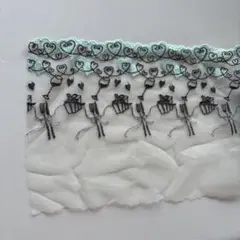 ミントグリーンと黒の刺繍チュールレース生地 2m