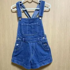 デニムブルー オーバーオールショートパンツ