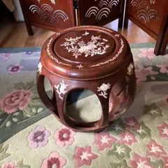 唐木の螺鈿象嵌花台スツール置台 飾り棚 香炉台 華道具 唐物 中国美術