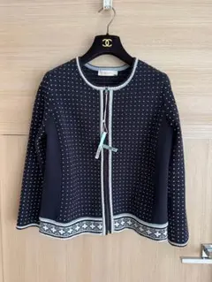 TORY BURCH トリーバーチ　ネイビー ドット柄 ノーカラージャケット M