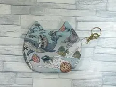ハンドメイド　ねこのぺたんこミニポーチ おとぎの国の猫と仲間たち　②