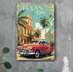【ブリキ看板】ハバナ　CUBA クラッシックカー レトロ 雑貨