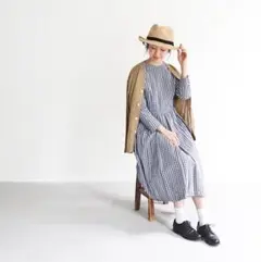美品 yaeca write タック ドレス グリーン チェック ワンピース M