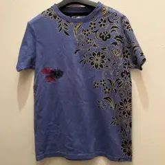 波達　花柄プリント Tシャツ Mサイズ 青