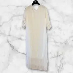 ★新品未使用★半袖 ロング ワンピース しわ加工白 ホワイト