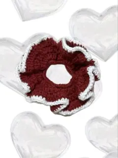 ハンドメイド シュシュ レッド 赤 ホワイト 白