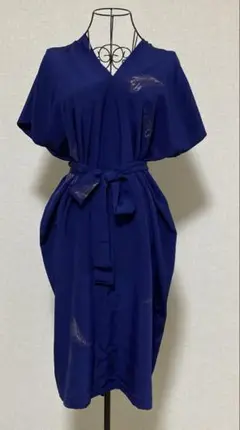 着物リメイク濃紺Vネックワンピース チュニック