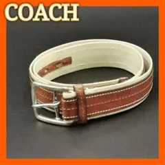 COACH コーチ ベルト レザー× キャンバス生地 ブラウン